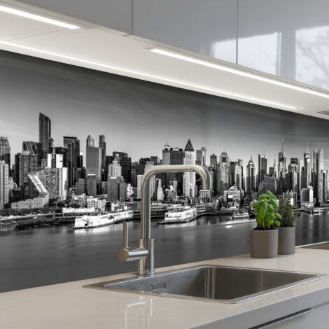 Kitchen Splashback Skyline - City - Skyscrapers - Black - White 200x60 cm