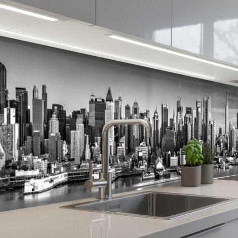 Kitchen Splashback Skyline - City - Skyscrapers - Black - White 350x60 cm