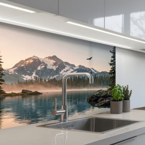 Kitchen Splashback Mountains - Water - Trees 80x60 cm