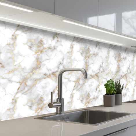 Kitchen Splashback Golden veins - Marble - White 250x80 cm