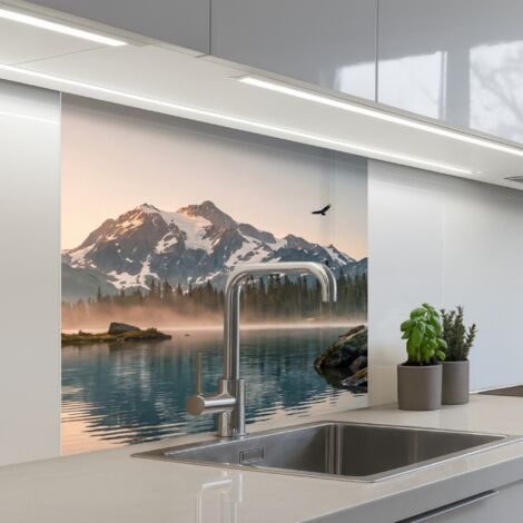 Kitchen Splashback Mountains - Water - Trees 80x80 cm