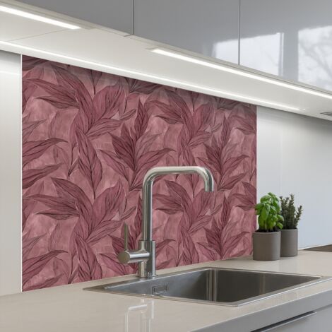 Leaf Pattern Splashback Kitchen Splashback Leaves - Pattern - Purple 100x80 cm