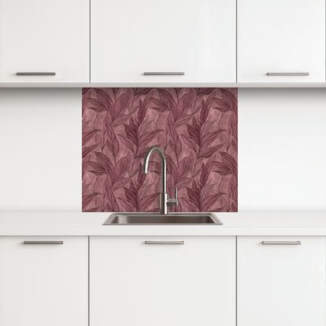 Leaf Pattern Splashback Kitchen Splashback Leaves - Pattern - Purple 100x80 cm