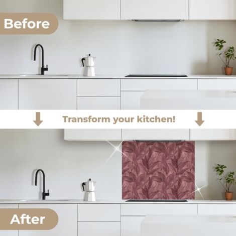Leaf Pattern Splashback Kitchen Splashback Leaves - Pattern - Purple 100x80 cm