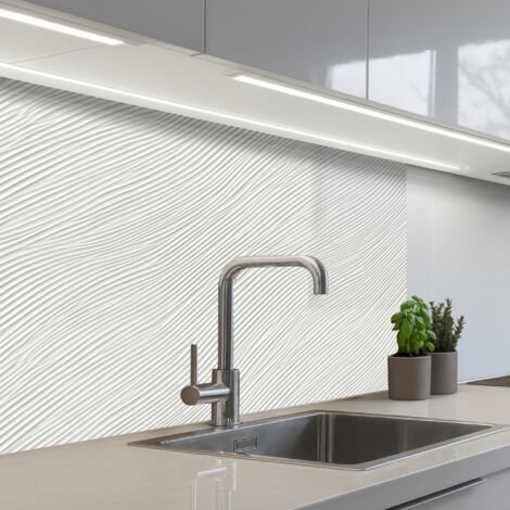 Kitchen Splashback Waves - Ribbing - White 80x60 cm (1/5)