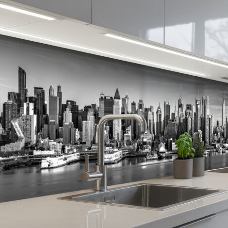 Kitchen Splashback Skyline - City - Skyscrapers - Black - White 300x60 cm