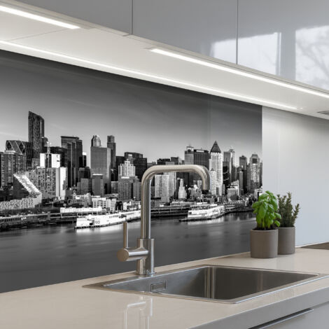 Kitchen Splashback Skyline - City - Skyscrapers - Black - White 80x60 cm