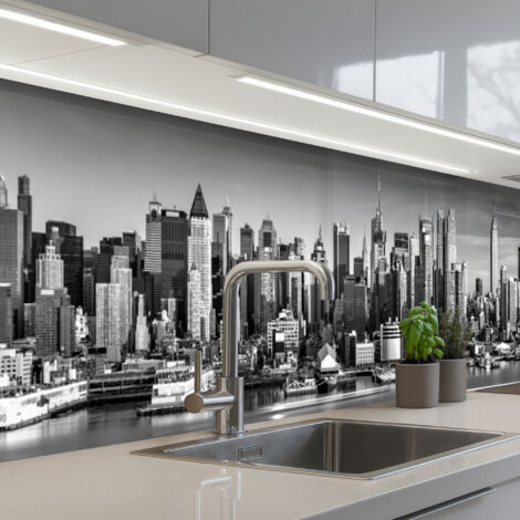 Kitchen Splashback Skyline - City - Skyscrapers - Black - White 500x80 cm