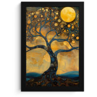 Framed Poster Tree - Moon - Flowers - Gold - Art 20x30 cm