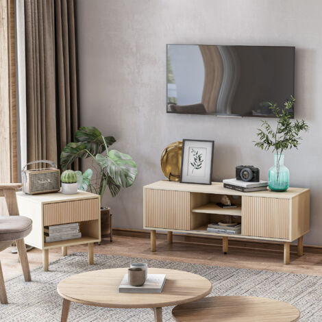 Meuble TV support TV pour télévision jusqu'à 50 pouces 2 portes coulissantes et 2 niches avec passe-câbles - 115 x 40 x 49 cm (1/5)