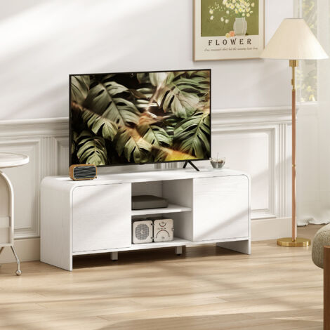 Meuble TV meuble télé pour téléviseur jusqu'à 55 pouces 2 portes 2 compartiments étagère réglable 110x35x45cm blanc (1/5)