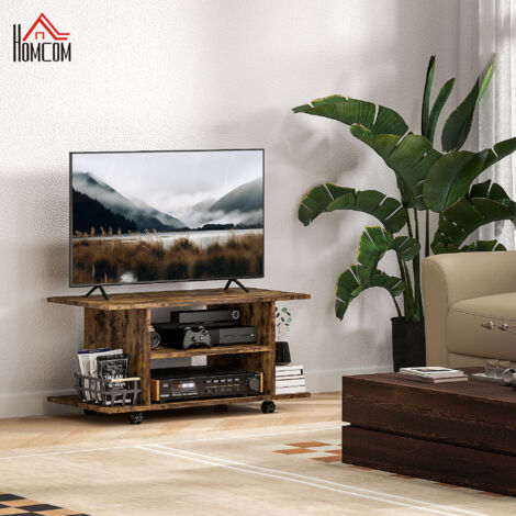 Meuble TV moderne avec étagères, roulettes pivotantes et freins, 80 x 40 x 40 cm, marron rustique (1/5)