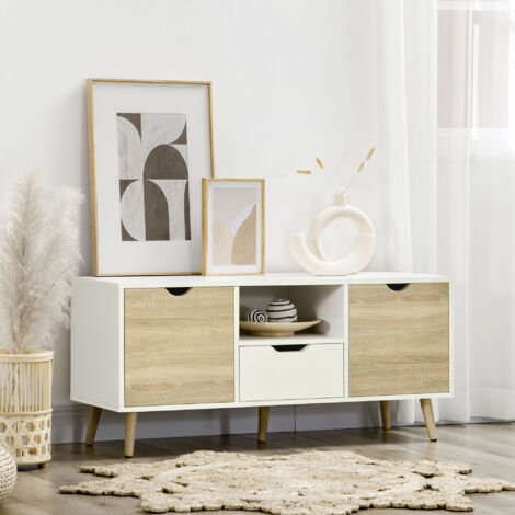 Meuble TV Banc TV Buffet bas Meuble de rangement sur pied avec 2 placards en Bois pour Chambre Salon 110 x 40 x 50 cm (1/5)