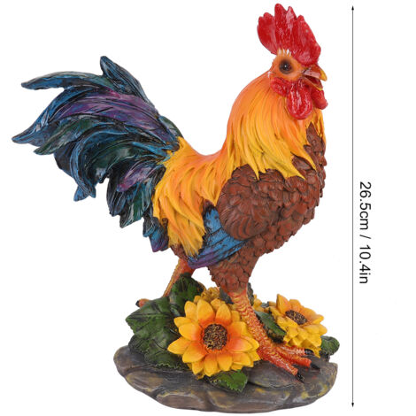 Dekorative Hahnenfigur für den Garten – Handgefertigte Harzskulptur, kleines rotbraunes Hahnenmodell (1/5)