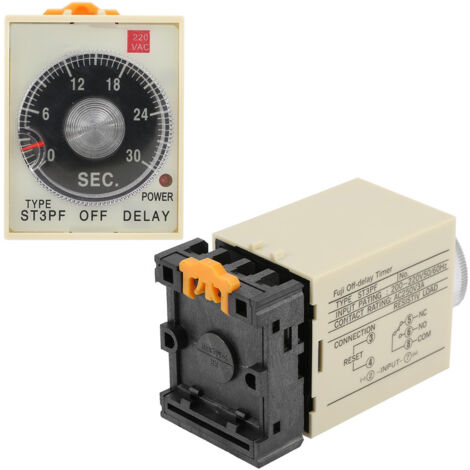 0-30s Verzögerungstimer mit Einstellknopf, 220V AC Zeitverzögerungsrelais und ST3PF-Halterung (1/5)
