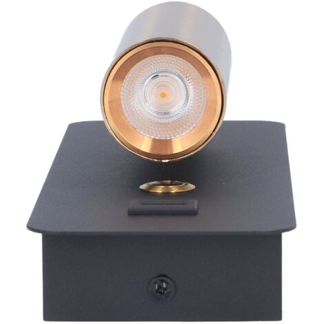 LED-Wandleuchte mit Schalter, USB-Ladegerät, minimalistisches Design in Schwarz und Gold, Ambientebeleuchtung für den Nachttisch (85–265 V)