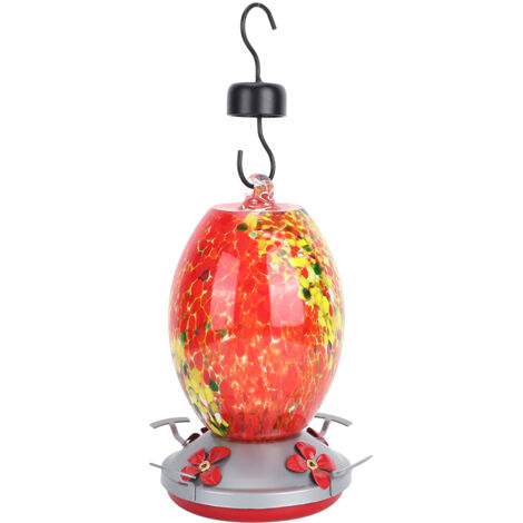 Bunter Vogelwasserspender – Glas-Kolibri-Futterspender für Garten und Terrasse (1/5)