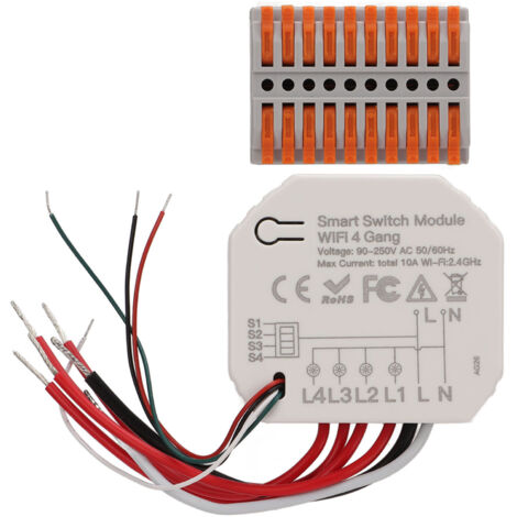 4-Relais-WLAN-Schaltmodul, 2,4 GHz, Fernbedienung und Timer, 90–250 V AC