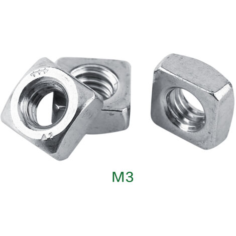 Vierkantmuttern aus Edelstahl 304, M3-Gewinde, Packung mit 100 Stück für industrielle Montage