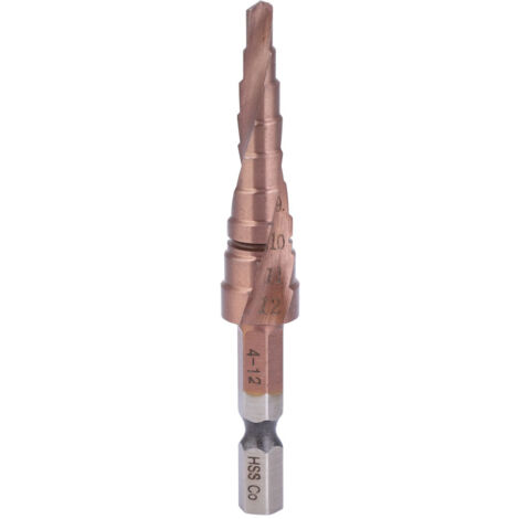 HSS-Stufenfräser aus Schnellarbeitsstahl mit Kobaltbeschichtung, Sechskantschaft für präzises Bohren von 4-12 mm (1/5)