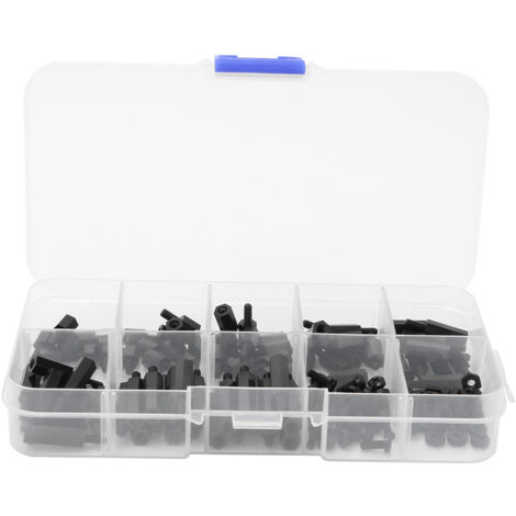 140-teiliges Set mit M2,5-Nylonschrauben, Rundkopf und Kreuzschlitzschrauben mit Muttern und Distanzstücken, schwarz (1/5)