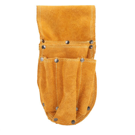 Robuste, multifunktionale und langlebige Werkzeugtasche aus gelbem Leder mit Metalltaschen (1/5)