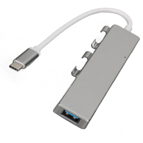 4-in-1-Multiport-USB-C-Adapter mit Ladeanschluss, 3 USB-Anschlüssen und USB-C-Anschluss – Grau (1/5)