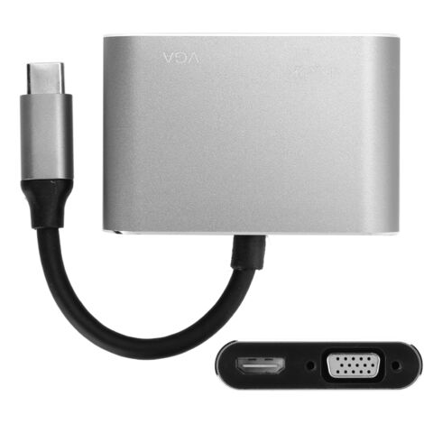 USB-C auf HDMI VGA DVI DisplayPort 4K 60Hz Adapter mit Ethernet und Netzteil (Grau) (1/5)