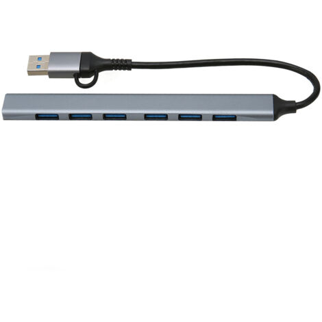 7-Port-USB-C-Hub: 1 USB-3.0-Anschluss + 6 USB-2.0-Anschlüsse, kompatibel mit PCs, Smartphones, Tastaturen, Mäusen, Direktverbindung (1/5)