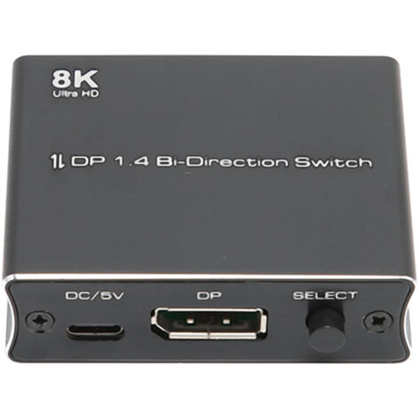 Bidirektionaler 2-Wege-DisplayPort-1.4-Switch (1x2), 8K, Plug & Play, Schwarz (1/5)