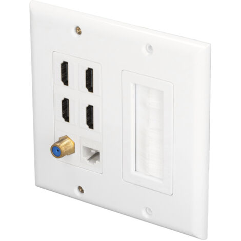 6-Port-Wandanschlussdose mit 4 HDMI-Anschlüssen, 1 Cat-6-RJ45-Anschluss und 1 koaxialem TV-Anschluss – Wandanschlussfeld
