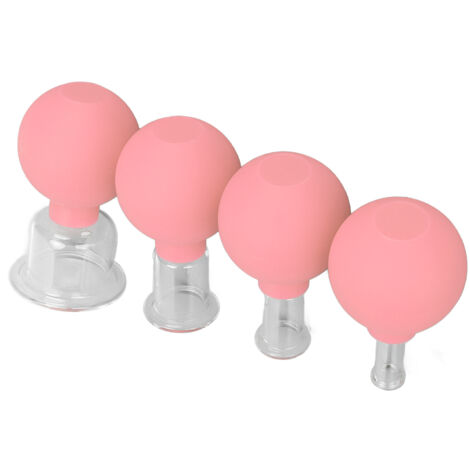 4er-Set Massagebecher aus Glas mit Silikongriffen für Gesicht und Körper – Rosa (1/5)