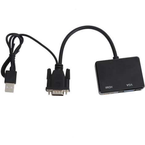 VGA-zu-HDMI-Konverter für zwei Monitore mit Ton- und Stromanschluss – Schwarz (1/5)