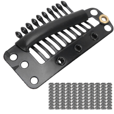 100 Haarspangen aus Edelstahl, 10 Zähne, für Haarverlängerungen und Perücken, DIY-Haaraccessoires, Schwarz (1/5)