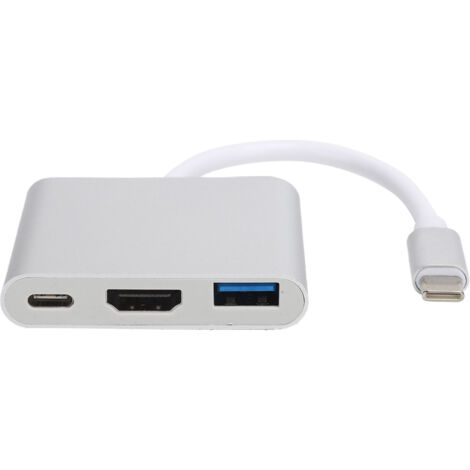3-in-1 USB-C Hub-Adapter mit 4K-HDMI-Anschluss und Netzteil, Silber (1/5)