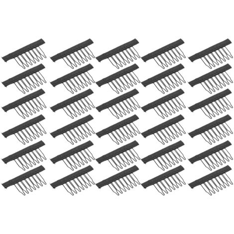 30 schwarze Haarclips aus Edelstahl mit 7 Zinken für Perücken und Haarteile. (1/5)