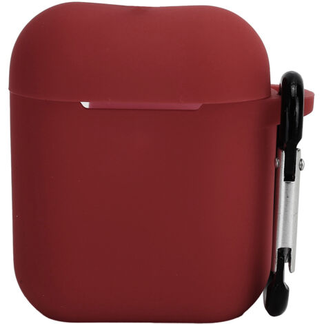 Schützende Silikonhülle mit Karabinerhaken für Apple AirPods 1/2, dunkelrot (1/5)