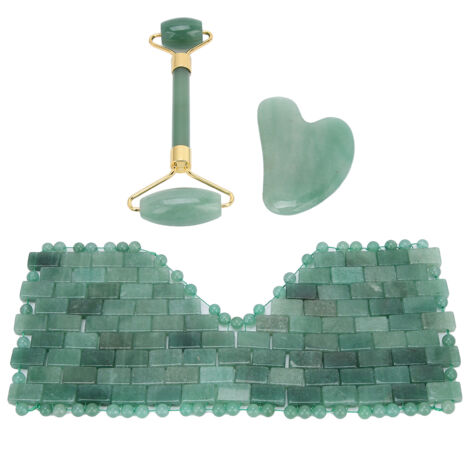 Gua-Sha-Platte aus grünem Aventurin – 3-teilig für Gesichtsmassage und -therapie (1/5)