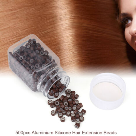 Flechtrohre aus Aluminium mit dekorativen Silikonperlen, braune Haarverlängerungen (1/4)