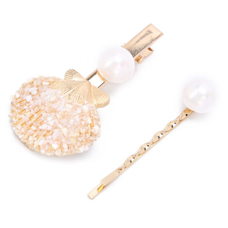 Haarspange mit Muschelmuster und Kunstperlen – Elegantes Haaraccessoire für Damen und Mädchen – Dekoratives Geschenk (Weiß) (1/5)