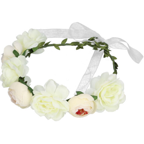 Verstellbarer weißer Haarkranz aus künstlichen Blumen, feminines Blumen-Diadem (1/5)