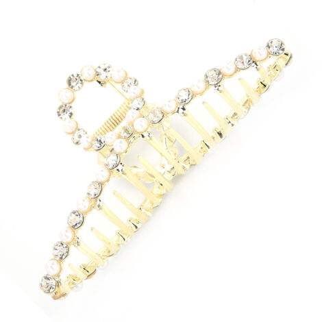 Metallene Haarspange mit Strasssteinen und Perlen – rutschfeste, dekorative Haarspange (1/5)