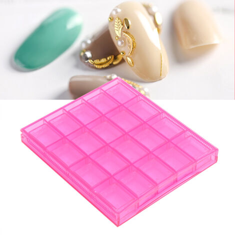 Aufbewahrungsbox für Nagelkunst, 20 transparente Fächer für Strasssteine und Dekorationen (Rosenrot) (1/5)