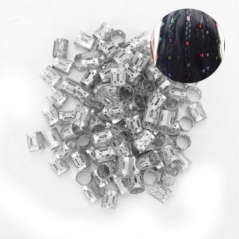 100 Stück verstellbare Flechtringe, Haarperlen, kreatives Haarstyling-Werkzeug, silbernes Perückenaccessoire (1/4)