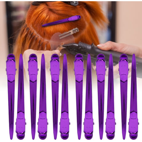 12 professionelle Entenschnabel-Haarspangen für Friseursalons, Set mit 12 lila Haarspangen für Friseure und Barbiere (1/5)
