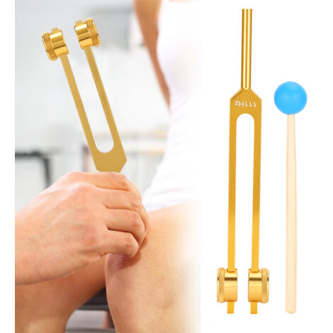 111-Hz-Stimmgabel aus Aluminiumlegierung für Meditation und Yoga, Klangtherapie-Zubehör mit goldenem Hammer (1/5)