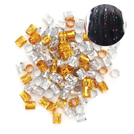 100 verstellbare Rastafari-Zopfperlen, Haar- und Perückenschmuck, dekorativer Schmuck in Gold und Silber (1/5)