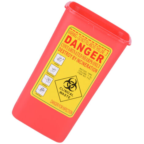 1-Liter-Sicherheitsbox (rot) für Tätowiernadeln – Behälter für medizinische Abfälle (1/5)