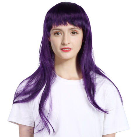 70 cm lange, synthetische, lila Perücke mit lockigem Pony für Partys und Kostüme (1/5)