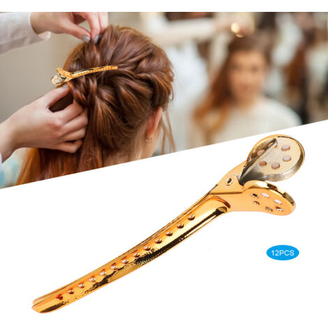 12 Haarspangen aus Edelstahl für Friseure und Barbiere, goldfarben (1/5)